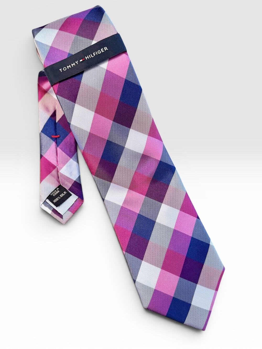 Tommy Hilfiger Pink Buffalo Check Silk Tie 58x3 NWT